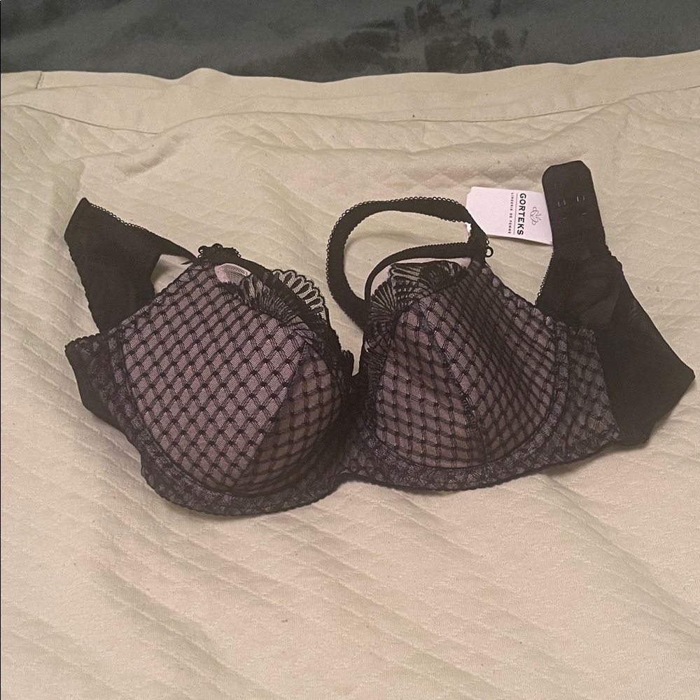 Black Lace-Overlay Bra with Nude Lining